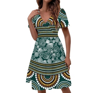 2025 nuovi prodotti personalizzati <span class=keywords><strong>arte</strong></span> indigena australiana Sexy moda donna con scollo a V stampa su richiesta abiti da donna taglie forti - Product Image 1