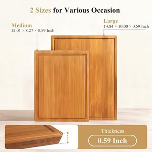 ชุดเขียง<span class=keywords><strong>ไม้</strong></span>ไผ่คาร์บอนไนซ์ 2 ชิ้น เกรดอาหาร ปลอดสารพิษ ใช้ได้สองด้าน สำหรับเสิร์ฟอาหารและหั่นอาหาร อุปกรณ์ครัว - Product Image 3