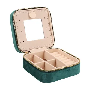 Custom Mini Travel Jewellery Box Portable Jewelry Storage Cases Wholesale PU Leather Jewelry Packaging Boxes With Mirror