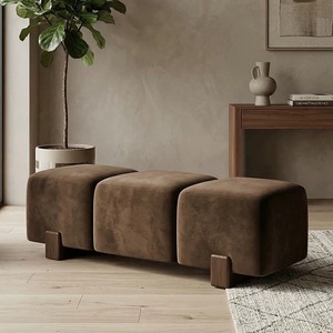 Banco Largo de Madera Maciza Japonesa Estilo Wabi-Sabi, Banco para Zapatos con Almacenamiento, Taburete Moderno Portátil para Sala de Estar, Otomana de Diseño - Product Image 5