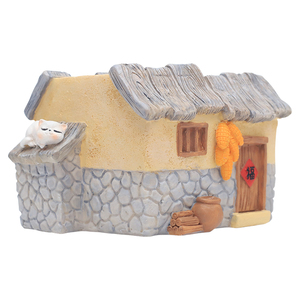 Maceta Decorativa de Resina con Diseño de Casa de Campo Estilo Roogo, Cabaña Tradicional China con Techo de Paja, Pequeña Casa de <span class=keywords><strong>Madera</strong></span> para Plantas de Escritorio - Product Image 6