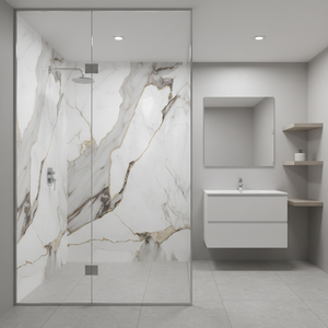 Panel <span class=keywords><strong>de</strong></span> Pared para Ducha <span class=keywords><strong>de</strong></span> PVC <span class=keywords><strong>de</strong></span> 1 m <span class=keywords><strong>de</strong></span> Ancho y 10 mm <span class=keywords><strong>de</strong></span> Grosor, Diseño <span class=keywords><strong>de</strong></span> Mármol Mate, Montaña Nevada, Negro Dorado y Blanco Dorado - Product Image 1