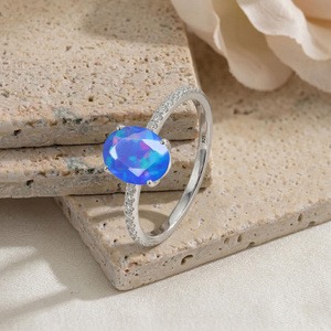 Blue Fire Opal <b>Ring</b> 925 Sterling <b>Silver</b>, Natural Opal Engagement <b>Ring</b>, Dainty Diamond <b>Band</b>, October Birthstone Gift for Her - Product Image 6