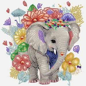 Peinture acrylique 5D DIY de style américain moderne avec strass en cristal, motif éléphant, décoration intérieure, marque XIXI - Product Image 1
