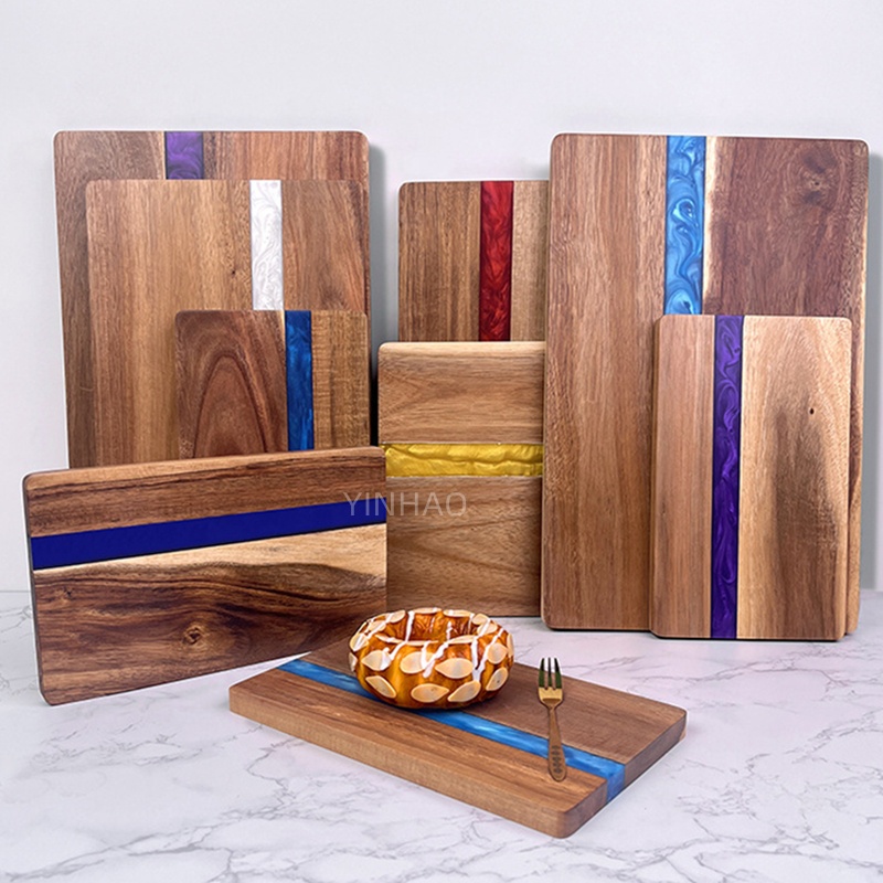 Hot Selling Products 2024 Wood Cheese Boards Charcuterie Cutting Board Handcrafted Acacia Wood And Resin Cutting Board