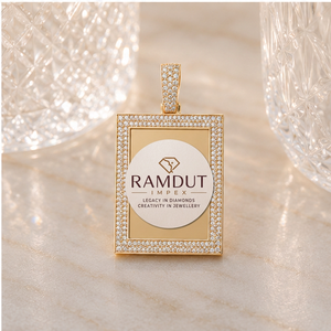 Customizable Gold Lab Grown Diamond Rectangle Portrait Photo Frame Pendant for <b>Wedding</b> Personalized <b>Keepsake</b> Jewelry - Product Image 1