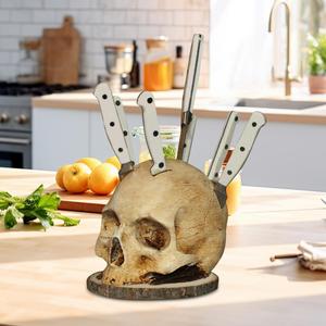 Soporte de calavera gótica de resina para Halloween, organizador de cuchillos y tenedores con diseño de esqueleto aterrador - Product Image 1