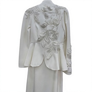 Modieus, bescheiden outfit met kralen voor vrouwen, Eid Mubarak, elegante tweedelige set, 3D bloemen, strass steentjes, borduurwerk, lange mouwen, feestjurk - Product Image 3