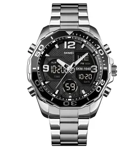 Skmei1649ゴールデン腕時計スチールウォッチクォーツメンズデジタルアナログ腕時計高級メンズアクセサリー