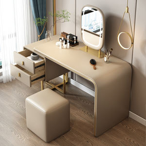 <span class=keywords><strong>Table</strong></span> de maquillage contemporaine extensible en bois <span class=keywords><strong>avec</strong></span> miroir sur pied et ensemble de pouf pour chambre d'hôtel - Product Image 6