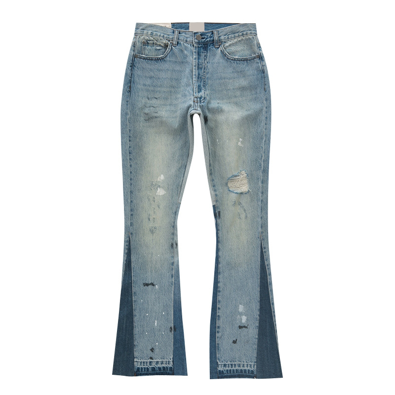 High Quality Customize OEM Factory Bacteriostat Fiber Vintage Slim Fit Ripped Bell Bottom Jeans Flared Pants Men