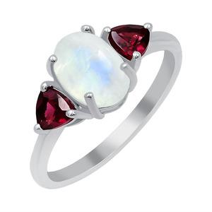 Rainbow Moonstone & Rhodolite <b>Garnet</b> Bezel Setting Luxury 925 Sterling <b>Silver</b> Wedding Engagement <b>Ring</b> - Product Image 3