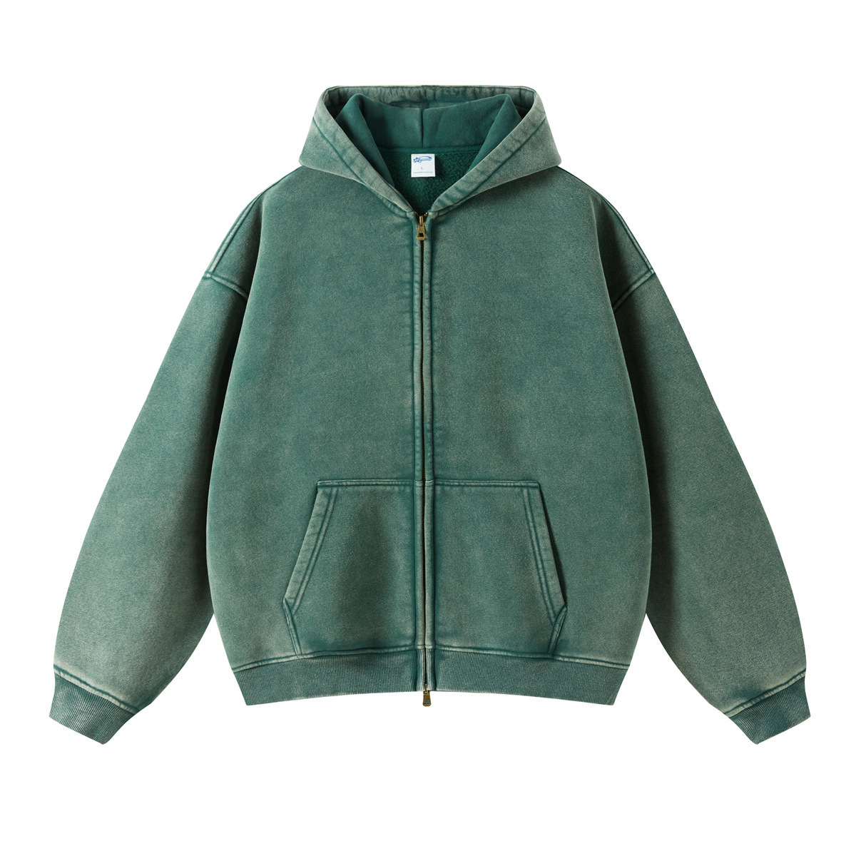 Vintage Acid Stone Wash Hooded Zip Pullover Sweatshirt Men's