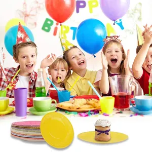 Nicro kertas piring pesta ulang tahun anak DIY lukisan 250g warna-warni cetak kustom bundar sekali pakai