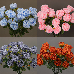 Bouquet de roses artificielles 20 pièces en plastique PU et soie, fleurs rouges, blanches et crème, arrangement floral de mariage, branche unique faite à la main - Product Image 5