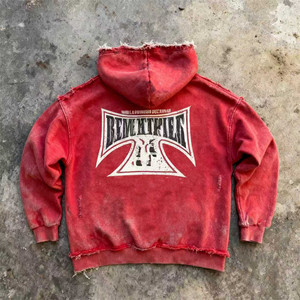 Hoodie Distressed Acid Wash Custom 400 GSM Zip-Up Unisex, Set Sweatshirt yang Dapat Dikustomisasi dengan Cetak Digital dan Logo - Product Image 3