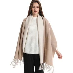 Reversible Winter Double Fide Solid Color Cashmere Scarf Wholesale Cashmere Shawl Double Sided with Long Tassel
