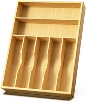 2024 cuisine bambou tiroir organisateur ustensile porte-plateau avec Extra profond rainuré tiroir diviseur en bois boîte à bonbons