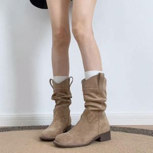 奢华时尚靴子进口小牛皮马头方跟秋冬平靴 - Product Image 1