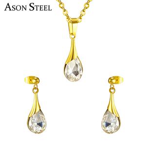 Ensemble de bijoux en zircon en gros, boucles d'oreilles et pendentif tendance en acier inoxydable pour femmes, parures de bijoux dorés imposantes - Product Image 1