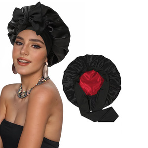New Satin Sleeping Cap for Women Solid Wide Band Stretch Head <b>Tie</b> Silky Bonnet Wrap Nightcap Hair Care Shower Head Cover - Product Image 3