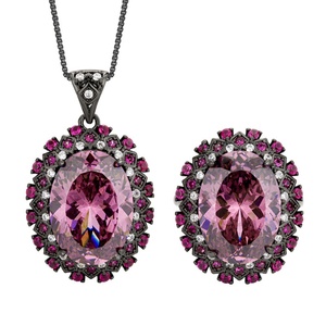 Fashion Jewelry Eco-friendly Copper Oval Cut 13*18mm Purple Zircon Accent Wholesale Necklace <b>Set</b> for Bulk Buyers - Product Image 1