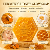 Savon Artisanal au Curcuma et Miel, Éclaircissant, Unifiant le Teint, Hydratant, Nourrissant, pour Visage et Corps, Usage Quotidien, OEM