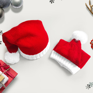 Christmas Hat Red Knitted Santa Claus Beanie Warm Soft Adult Children Size Classic Style - Product Image 3
