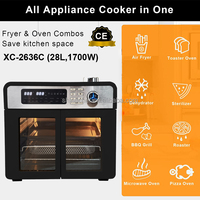 Freidora de Aire Eléctrica Multifuncional 16 en 1 de 28L y 1700W, con Control Digital, Pantalla LED Táctil, Acero Inoxidable, Antiadherente, Sin Aceite, Saludable