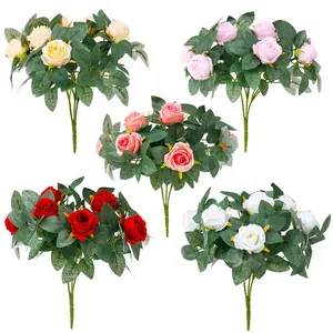 Künstliche einzelne Zweig 6 bunte kleine Rosen Hochzeits fotografie Blumen arrangement Haupt dekoration Mini Rose gefälschte Blume