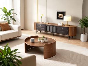 Table basse moderne en bois, design du milieu du siècle, meubles de salon, forme ronde décorative - Product Image 4