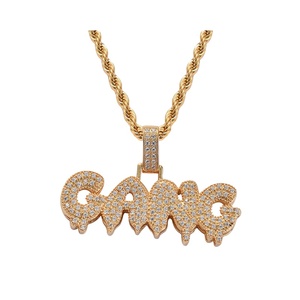 BES เครื่องประดับฮิปฮอปไมโครปูเพทาย CZ หินแก๊งตัวอักษรจี้ออกชื่อเสน่ห์สร้อยคอทองเหลืองทอง - Product Image 3