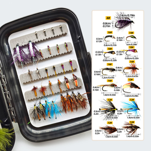 Juego de moscas con bandas de Ninfa húmeda seca de 52 piezas con <span class=keywords><strong>Flybox</strong></span> impermeable negro para pesca en agua salada y agua dulce en River Lake Stream - Product Image 4