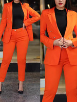 Nouvel ensemble deux pièces décontracté pour femme, taille cintrée, double boutonnage, couleur unie, coupe ajustée, idéal pour le bureau