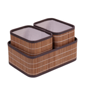 Set of 3 Twins New <strong>Bamboo</strong> Basket Cute <strong>Storage</strong> Boxes Round Woven <strong>Bamboo</strong> <strong>Storage</strong> Boxes &amp; Bins Candy <strong>Box</strong> Accessories - Product Image 1