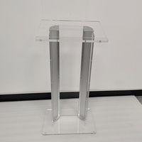 Podio acrílico transparente, lados de aluminio cepillado curvo, púlpito, atril Lucite, pie, escuela, discurso, atriles, púlpitos