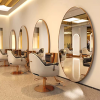 Moderno Espejo de Cuerpo Completo Dorado para Salón con Iluminación Estación de Estilismo Muebles para Peluquerías y Barberías