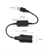 DC5V Transfer V Hembra a Cable de cigarrillo de coche Cargador de coche Hembra ToUSB Tipo-A Cable hembra