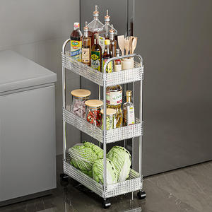 Supporto per organizer per la casa da <span class=keywords><strong>cucina</strong></span> in PET <span class=keywords><strong>trasparente</strong></span> di lusso leggero decorativo a 3 livelli con ruote - Product Image 4