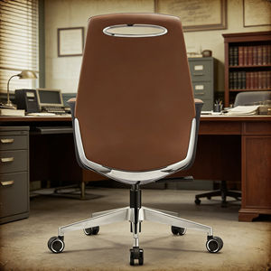 Chaise <span class=keywords><strong>de</strong></span> <span class=keywords><strong>bureau</strong></span> ergonomique pivotante à dossier moyen en cuir café avec roulettes silencieuses en PU pour bureaux rétro - Product Image 4
