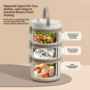 Boîte à lunch isotherme multicouche de grande capacité en acier inoxydable 304 de haute qualité, design simple pour étudiants et employés de bureau - Product Image 3