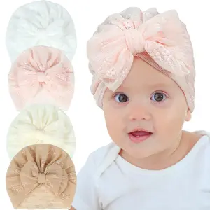 Pure Color India Skull-caps Soft Lace Newborn Baby Hat Toddler Caps With Bow Hair Accessories