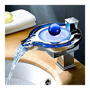 Modern <strong>Single</strong> <strong>Hole</strong> Deck Mounted Brass <strong>Bathroom</strong> <strong>Faucet</strong> with LED Glowing Pearl Waterfall <strong>Single</strong> <strong>Handle</strong> Chrome Finish - Product Image 1