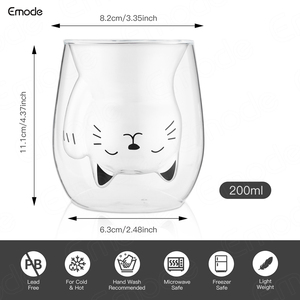Caneca de café criativa em forma de gato, copo de vidro borossilicato de parede com dupla camada, novo design, 250ml sem alça - Product Image 6
