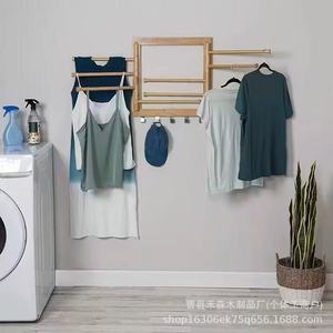 Séchoir à linge en bois, étagère de rangement multi-niveaux pour serviettes et vêtements de salle de bain, séchoir rotatif mural simple - Product Image 1