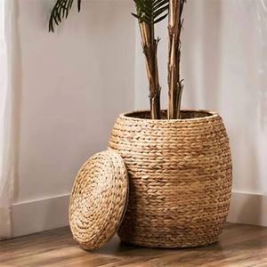 Wholesale Custom <b>Large</b> Clothes Woven Storage Basket Round Water Hyacinth Iron Frame <b>Kitchen</b> Laundry Organizer <b>Bin</b> Lid - Product Image 3