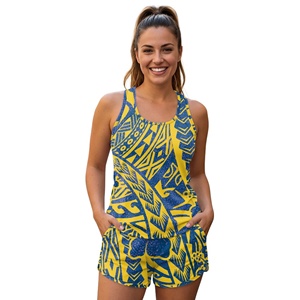 Costume da Bagno Tribale Polinesiano a 2 Pezzi con Stampa Floreale Hibiscus, Top Racerback e Pantaloncini, Asciugatura Rapida, Traspirante, per Spiaggia Estiva - Product Image 4