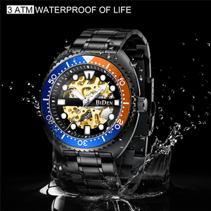 BIDEN 0286 1 Black Silver <strong>Skeleton</strong> Automatic Watch Stainless Steel Waterproof <strong>Mechanical</strong> Wristwatch Top Brand Luminous <strong>Clock</strong> - Product Image 5