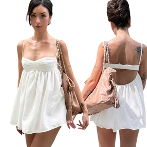 เสื้อสายเดี่ยวผู้หญิงแบบเซ็กซี่ โชว์หลัง ระบายอากาศได้ดี ผ้าทอ รุ่น CAMIS ประจำปี 2026 สีพื้น เอวสูง ทรงเอ สายบาง ไม่มีแขน สไตล์ลำลอง - Product Image 1