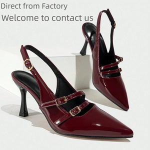 Sandalias de tacón bajo con punta en punta y tira fina, color borgoña, elegantes, para uso diario. - Product Image 2